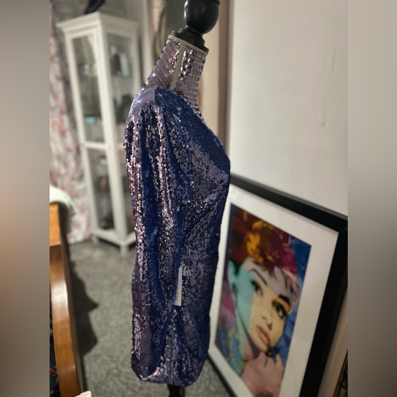 BARDOT One long sleeve Blue Sequin Party Dress - Picture 4 of 12